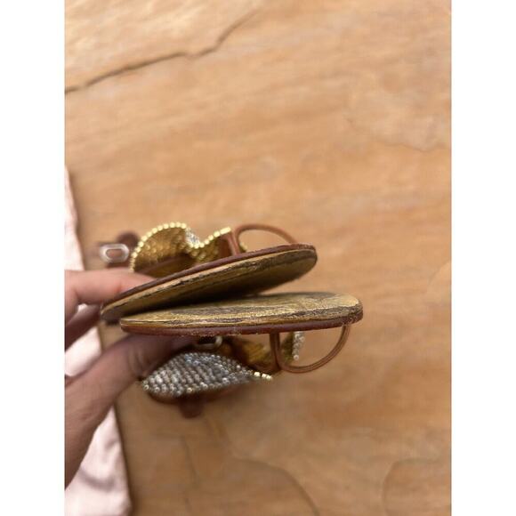 Lola Cruz Leather Crystal Embellishments T-Strap Sandals - 6.5 37 EU KB - Picture 4 of 5